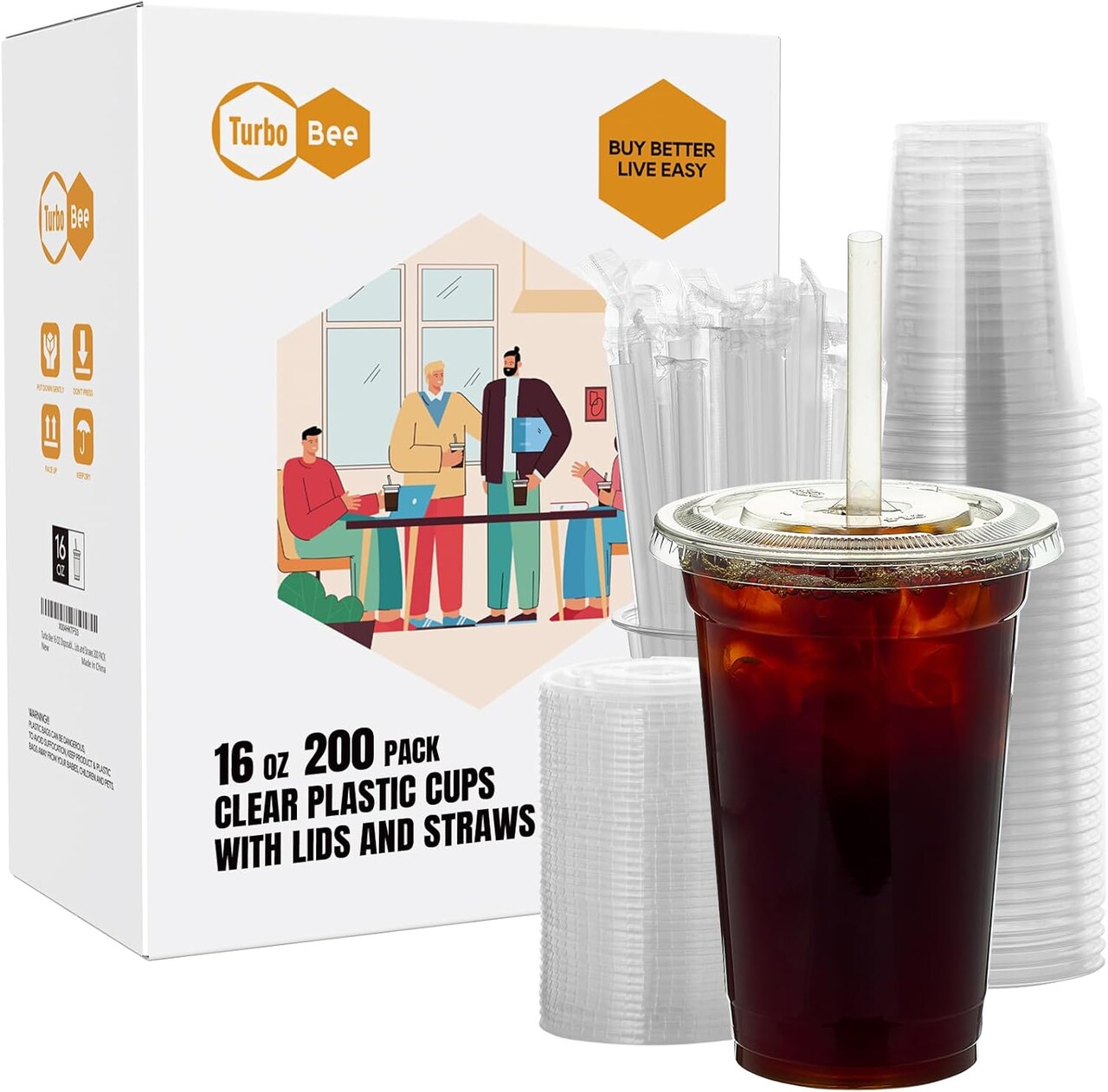 200 Sets 16 OZ Clear Plastic Cups with Lids and Straws, Disposable To Go Iced coffee cups with lids for Cold Drinks, Smoothie, and Slushie